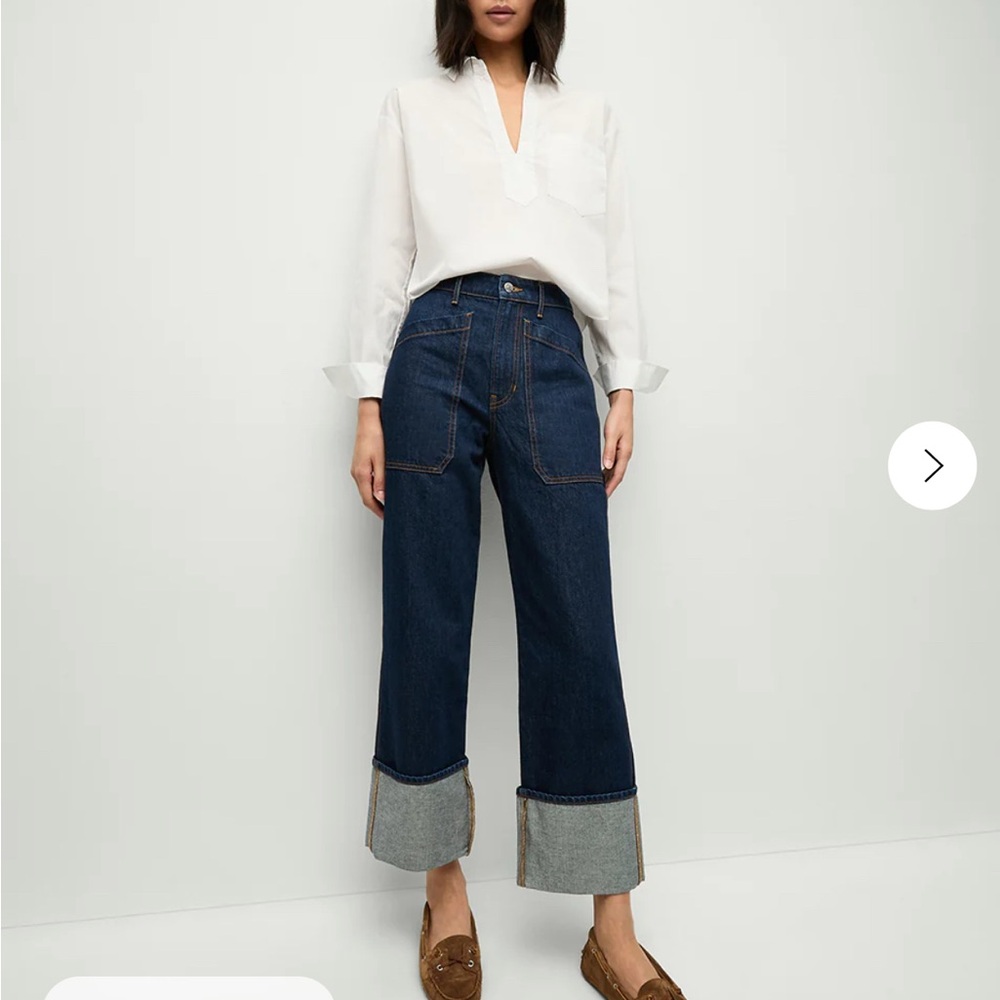 Veronica Beard Blue Ankle Cropped Jeans with Wide-Leg